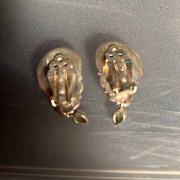 VINTAGE 80s Sajen Offerings Sterling Silver Clip Moonstone Earrings Jewelry - Picture 3 of 3
